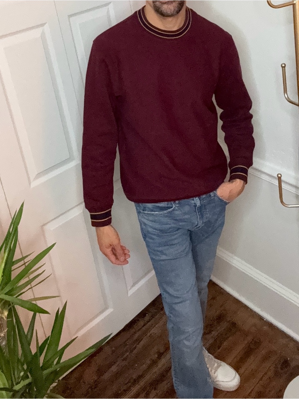 J. Crew Men's Heritage 14 oz. fleece sweatshirt with jacquard rib trim - Maroon - Picture 4 of 9